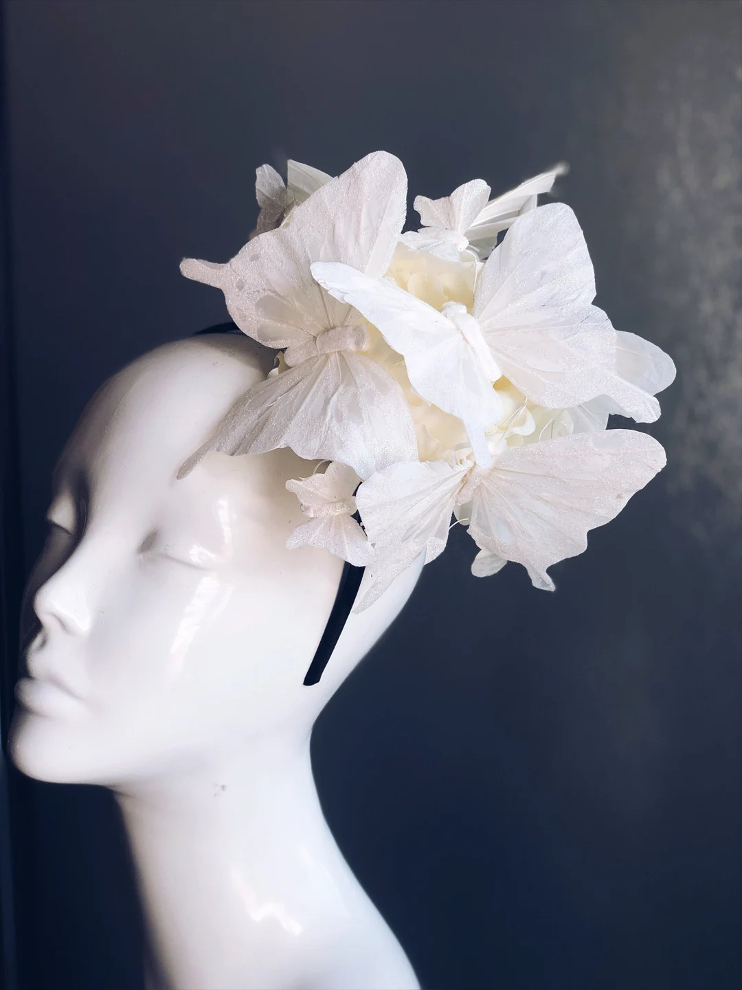 White Fascinator White Butterfly Headband Diner en Blanc- Derby | Etsy (US)