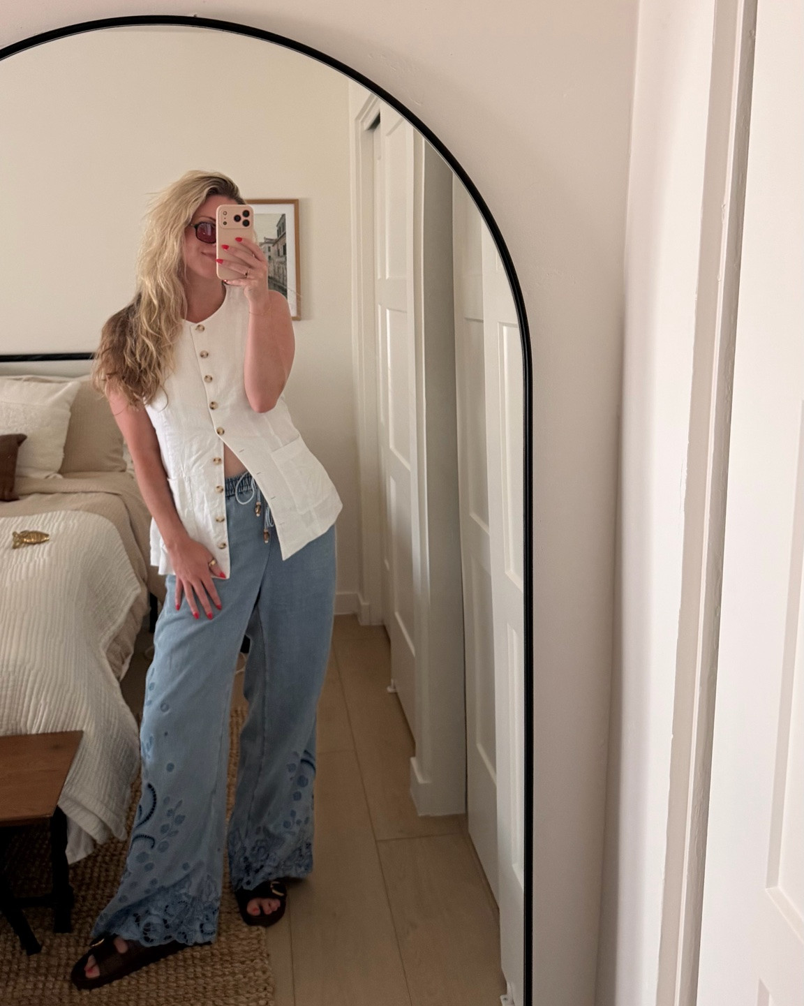 Wearing my favorite comfort jeans, my @Fabrique floral cut outs. 🤍💫 

Super easy to dress up, dress down. I love pairing them with my white summer linen vest or a really beautiful patterned top for a fun day in the sun ☀️ 

everything linked below 🤍

#LTKootd #LTKdayinmylife #LTKSeasonal