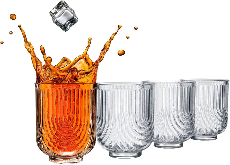 Greenline Goods Art Deco Cocktail Glasses (Set Of 4) Lowball Ribbed Wave Glasses - 12oz Vintage C... | Amazon (US)