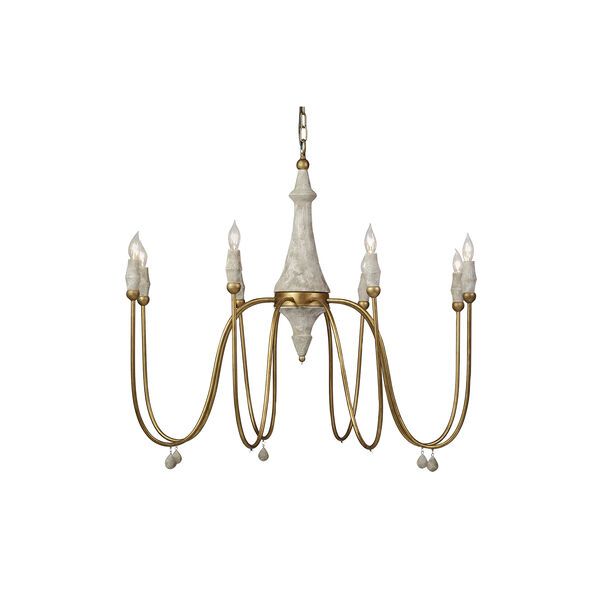 Clay Vintage Gold and Distressed Ivory Eight-Light Chandelier | Bellacor