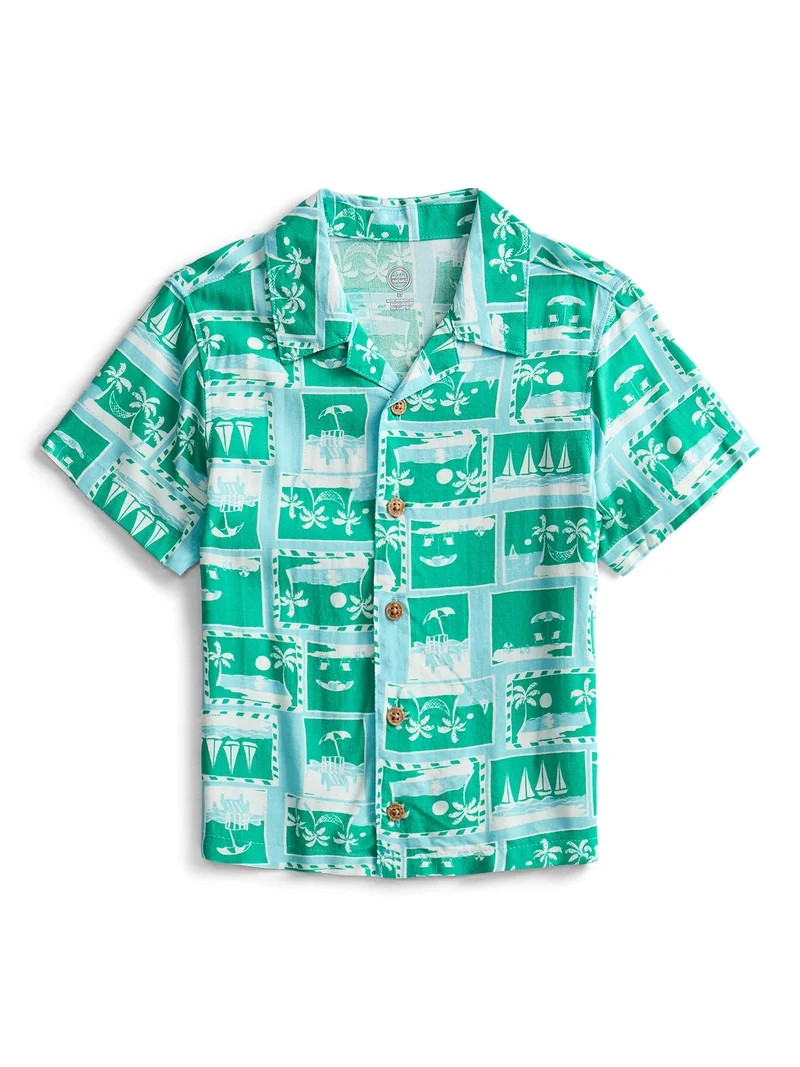 Wonder Nation Toddler Boys Camp Shirt with Short Sleeves, Sizes 12M-5T | Walmart (US)