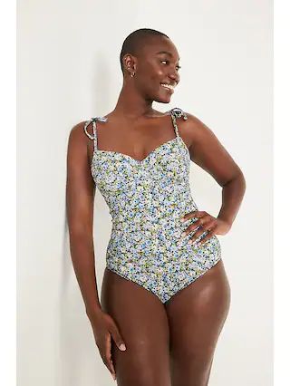 Tie-Shoulder Piqué Underwire One-Piece Swimsuit for Women | Old Navy (US)