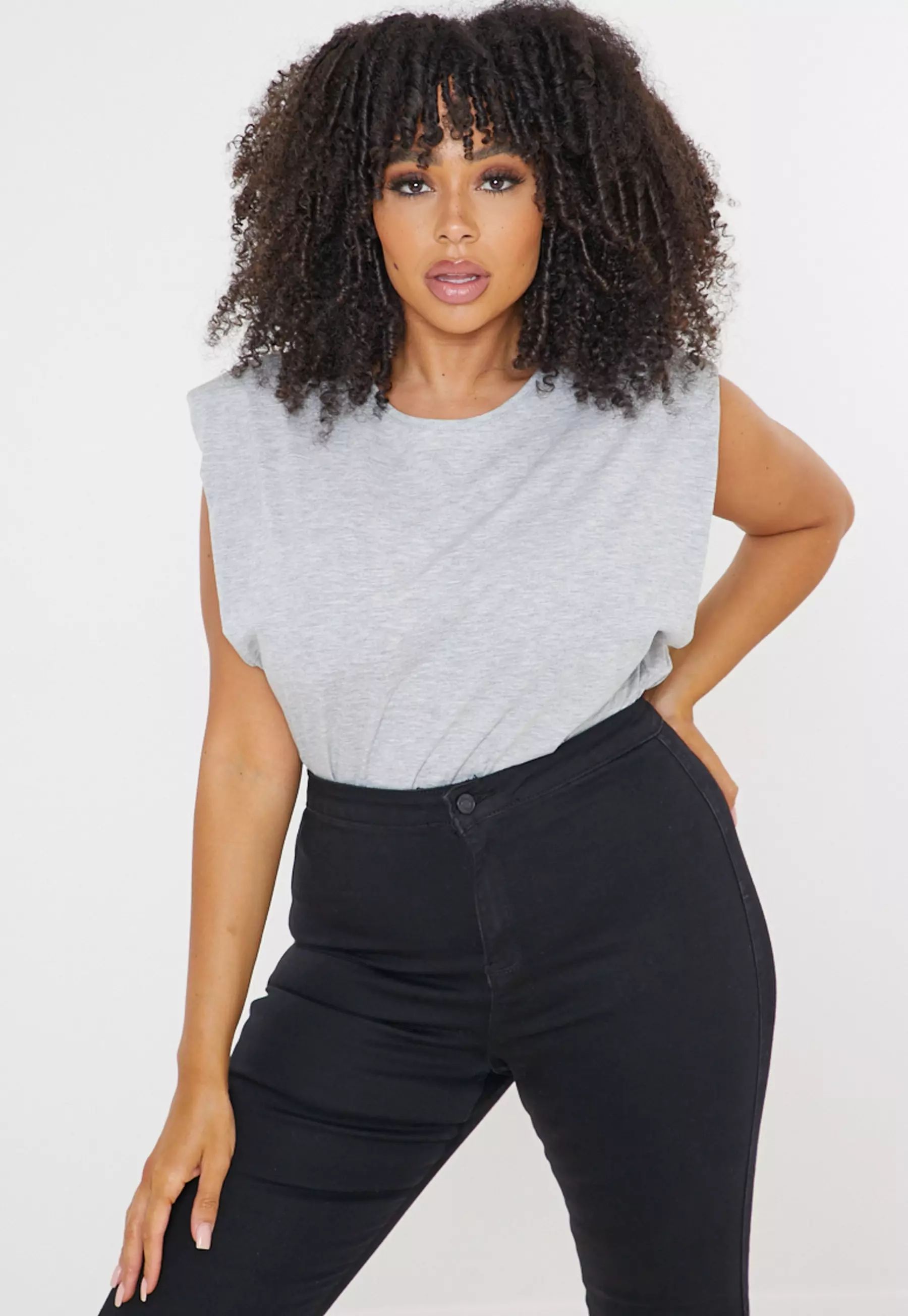 Missguided - Plus Size Gray Shoulder Pad T Shirt | Missguided (US & CA)