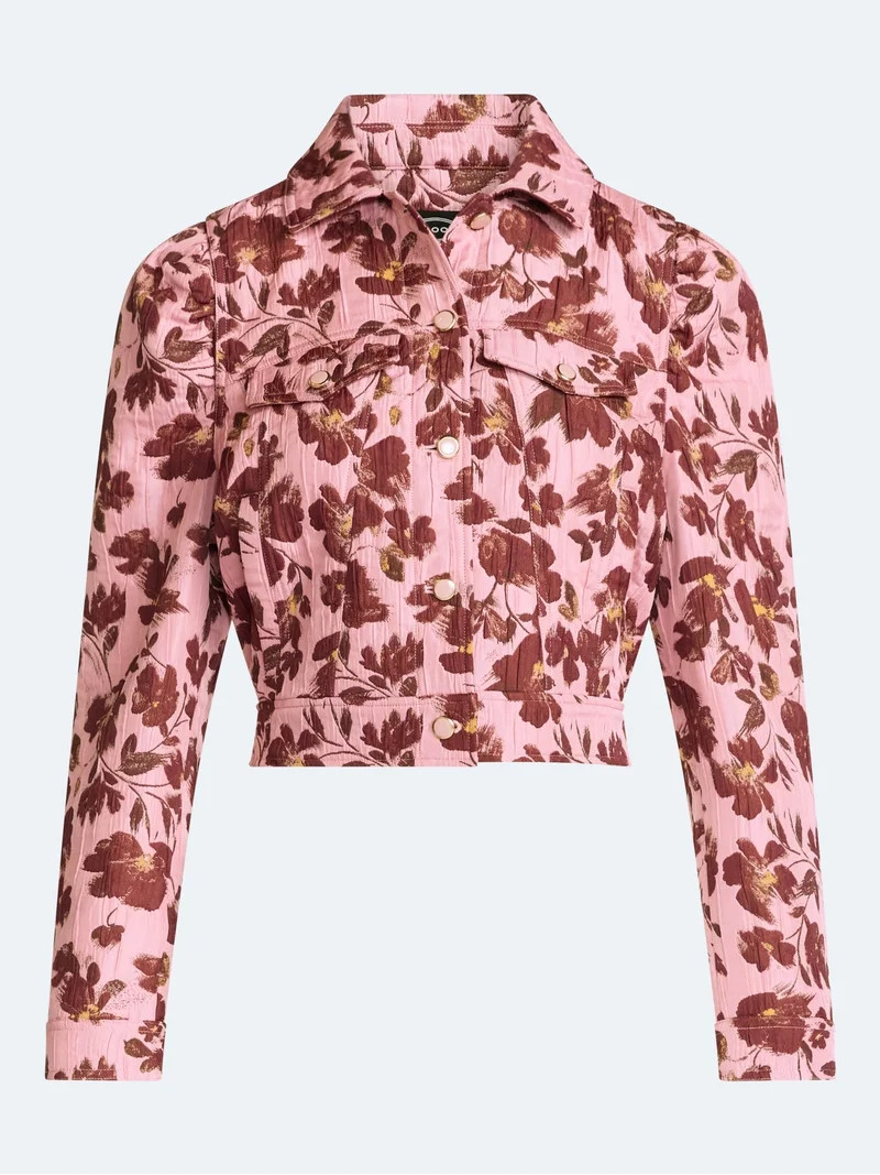 Scoop Women\u2019s and Women's Plus Cropped Trucker Jacket with Puff Sleeves, Sizes XS-4X | Walmart (US)