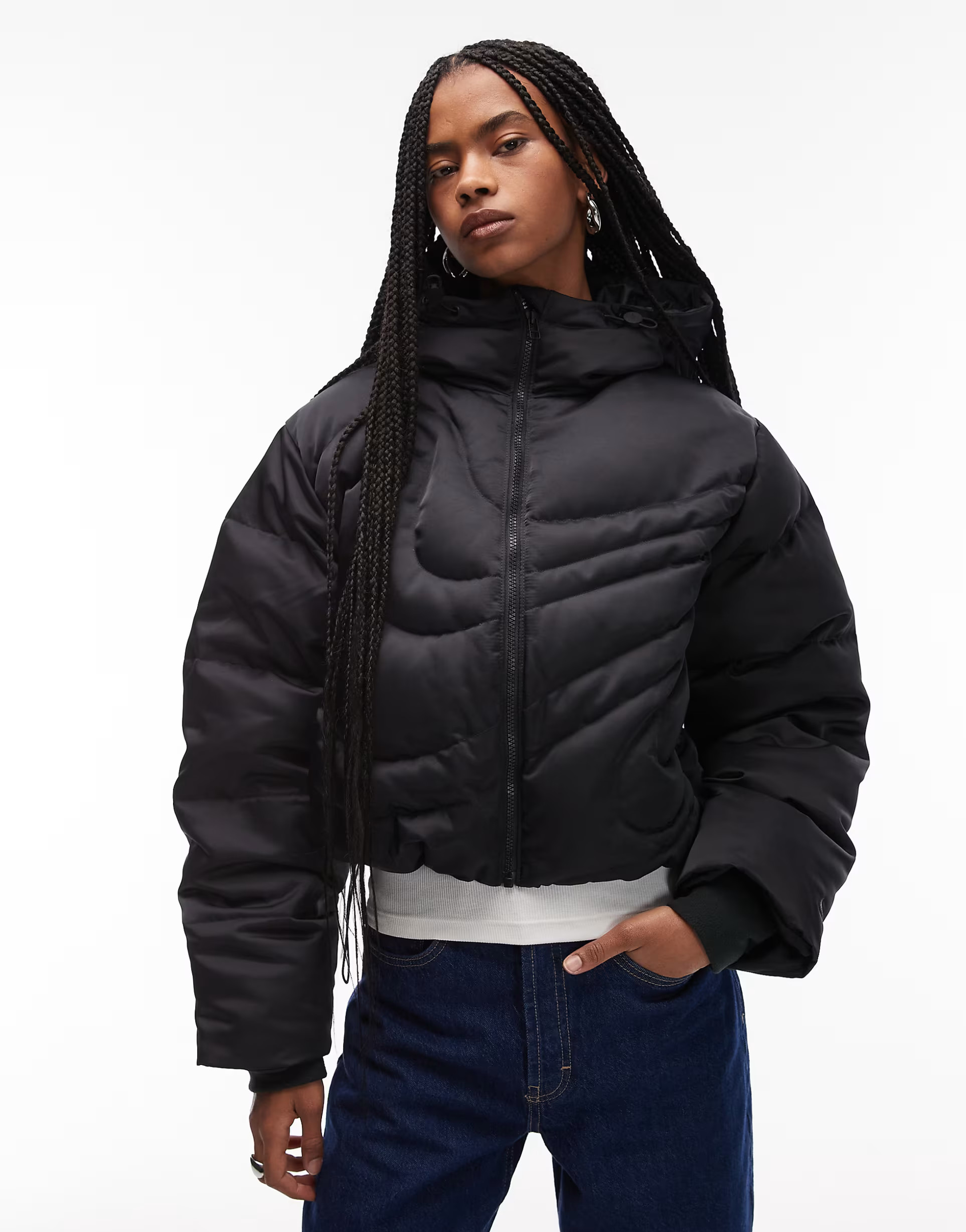 Nike Swoosh down puffer jacket in black | ASOS (Global)