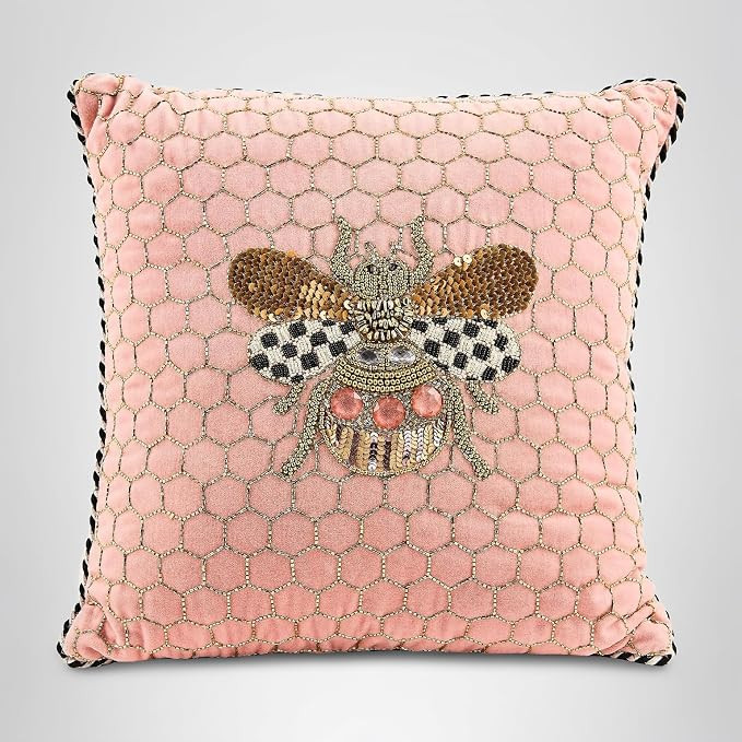 MACKENZIE-CHILDS Throw Pillow, Decorative Cotton Pillow for Living Room, 18x12, Queen Bee Pink | Amazon (US)