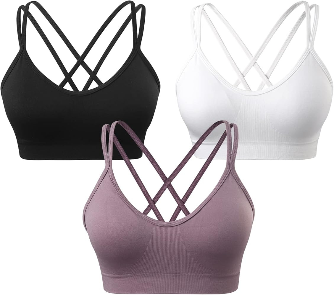VEQKING Women's Cross Back Sports Bra Padded Strappy Medium Support Yoga Bra for Workout Fitness ... | Amazon (US)