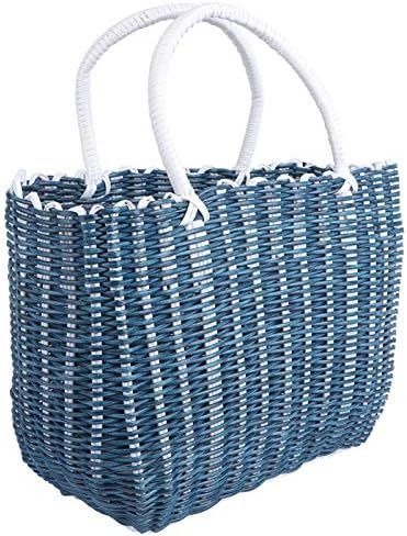 HEMOTON Plastic Woven Storage Basket with Handle Rattan Shopping Tote Bag Grocery Bag Food Fruit ... | Amazon (US)