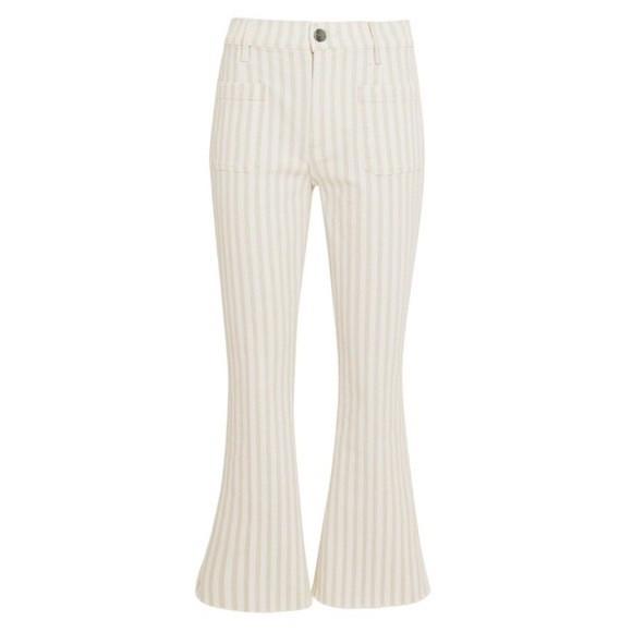 FRAME Le Bardot Striped Kick Flare Jeans Size 24 Courtyard Raw Frayed Hems Crop | Poshmark
