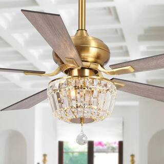 Shena 52 in. Indoor Downrod 5-Blade Gold Ceiling Fan with Light Kit and Remote Control | The Home Depot