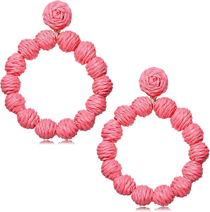 Rattan Earrings Rattan Ball Hoop Dangle Earrings for Women Handmade Bohemia Earrings Braid Straw ... | Amazon (US)
