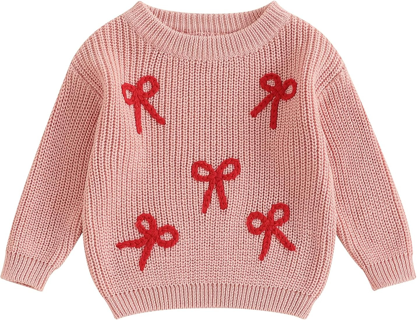 Newborn Baby Girl Sweater Long Sleeve Crew Neck Bow Embroidery Knitted Pullover Toddler Infant Gi... | Amazon (US)