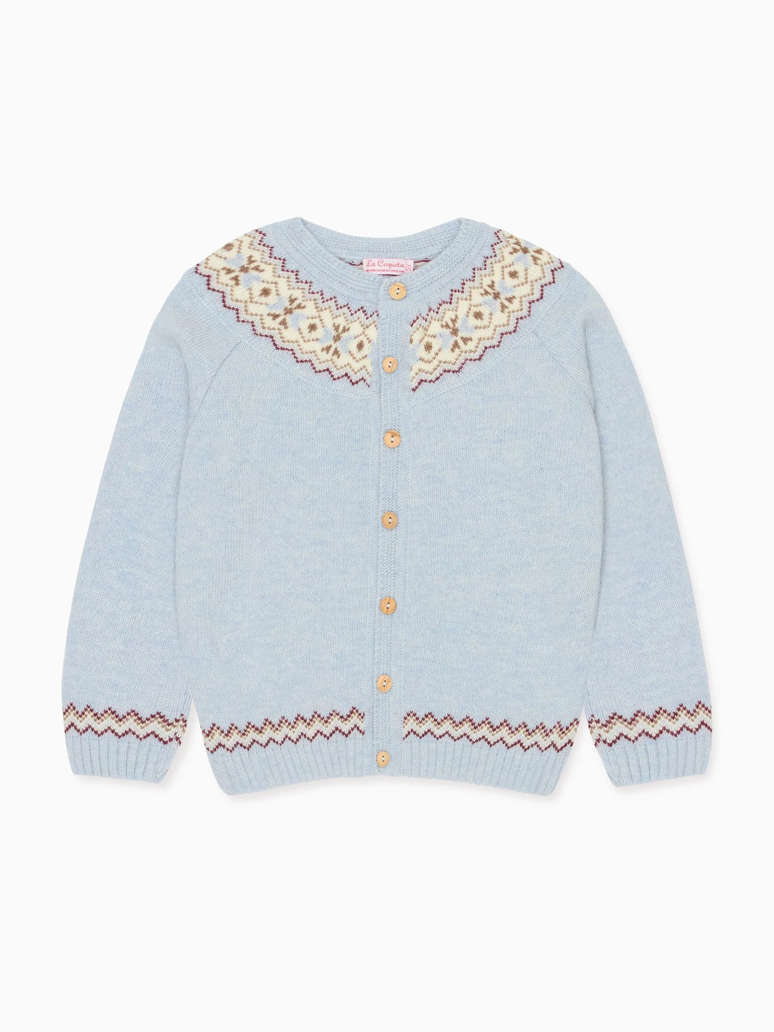 Light Blue Merino Fair Isle Girl Cardigan | La Coqueta