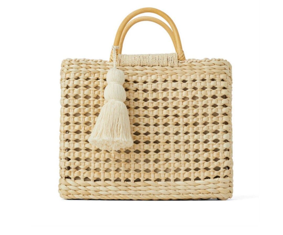 Rattan Hollow Wooden Handbags Natural Colors Straw Bags - Etsy | Etsy (US)