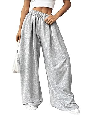 SweatyRocks Women's Barrel Pants Wide Leg High Waist Baggy Sweatpants Elastic Oversized Athletic ... | Amazon (US)