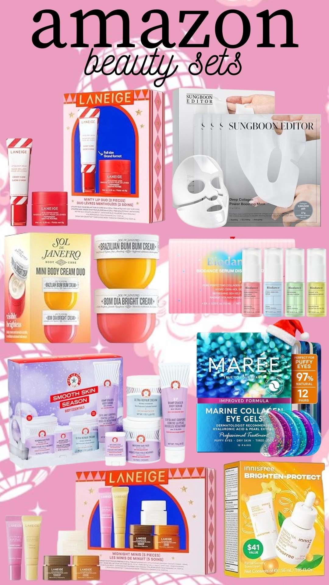 Amazon Beauty Sets that will come in time for Christmas! 

Laneige l Sol De Janeiro l Maree l Sungboon Face Masks l First Aid Beauty l Innisfree l Biodance

#LTKGiftGuide #LTKselfcare #LTKHoliday