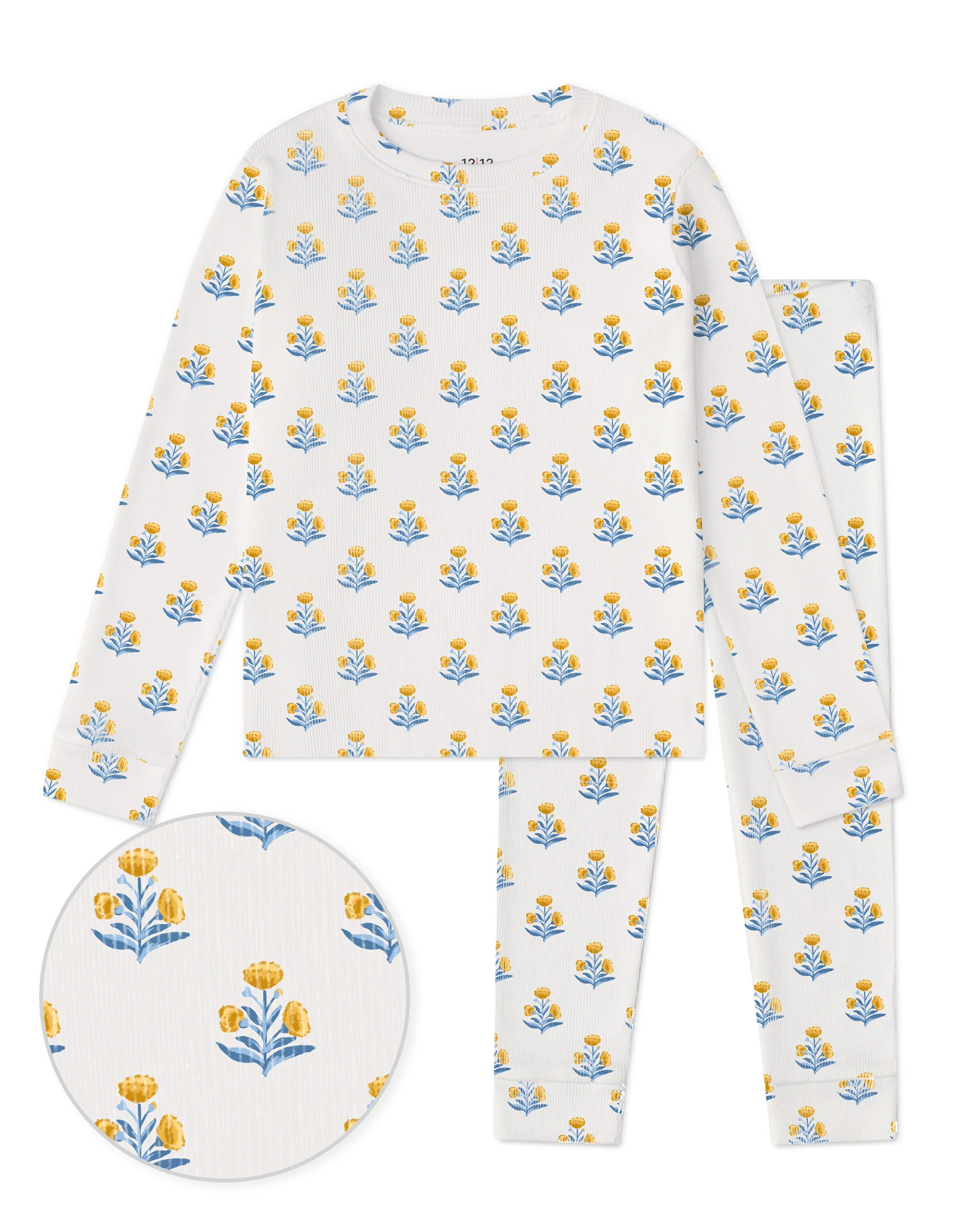 The Organic Long Sleeve Rib Set [Marigold Block Floral] | 1212