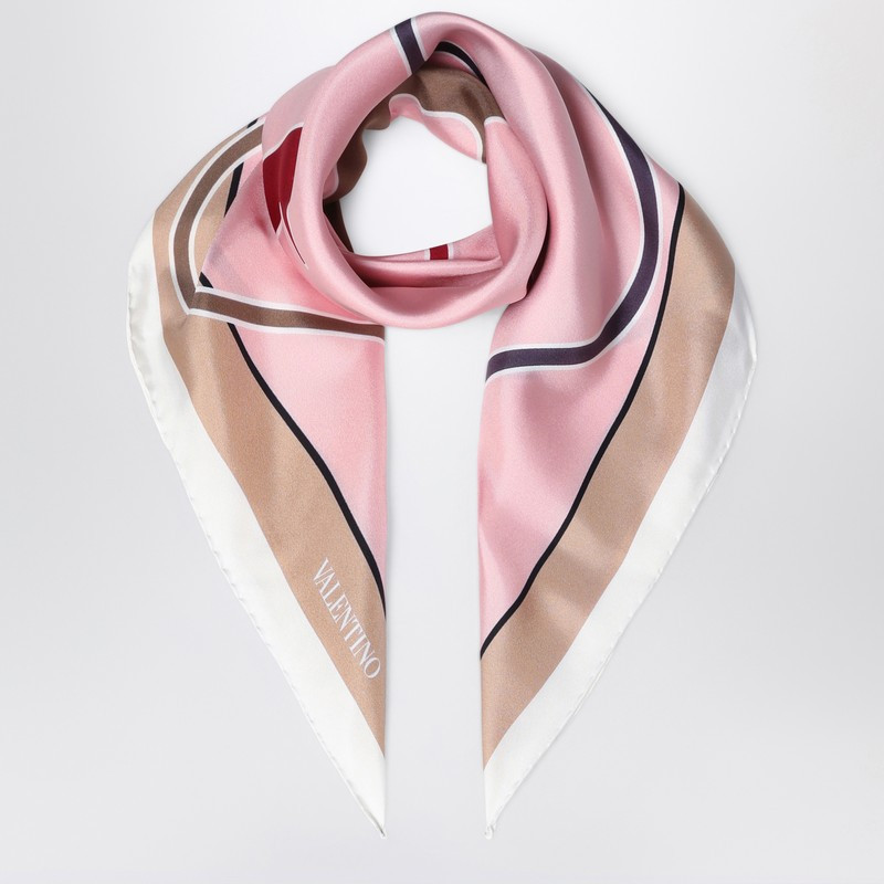 Pink Vlogo print silk scarf | The Double F