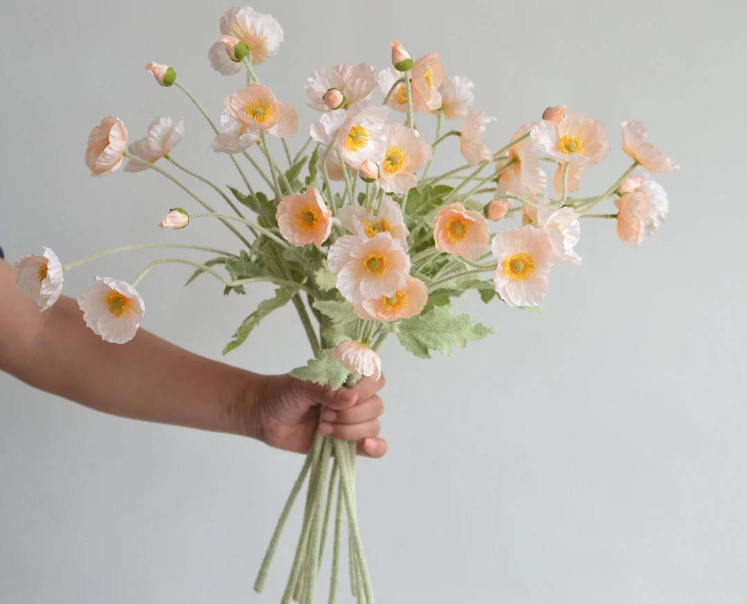 Champagne Peach Faux Poppy Branch: 20" Floral Arrangement | Etsy (US)