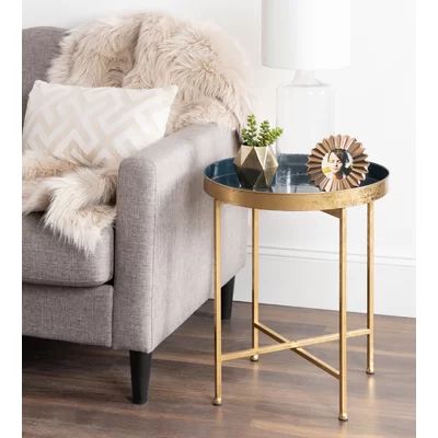 Marshfield Tray Top Cross Legs End Table Mercer41 Table Base Color: Gold, Table Top Color: Navy | Wayfair North America
