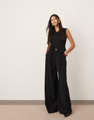 ASOS EDITION asymmetric tie front top co-ord in black | ASOS (Global)