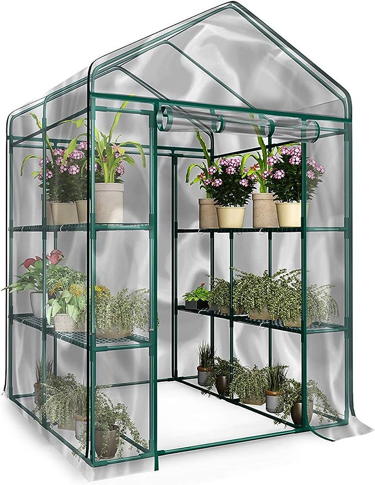 Greenhouse - Walk in Greenhouse with 8 Sturdy Shelves and PVC Cover for Indoor or Outdoor Use - 5... | Amazon (US)