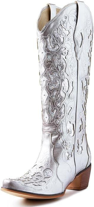 SaraIris Cowboy Boots for Women Cowgirl Boots Western Boots Chunky Heel Pointed Toe Pull On Rhine... | Amazon (US)