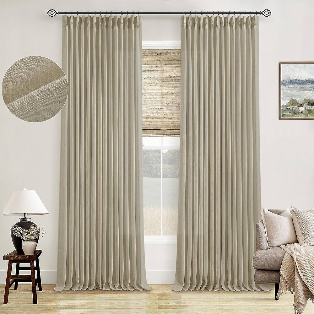 108 Inch Linen Pleated Curtains 2 Panels Set for Living Room Bedroom Farmhouse Cotton Rustic Farm... | Amazon (US)