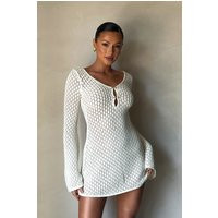 Kayleigh Crochet Knit Mini Dress - White | MESHKI US