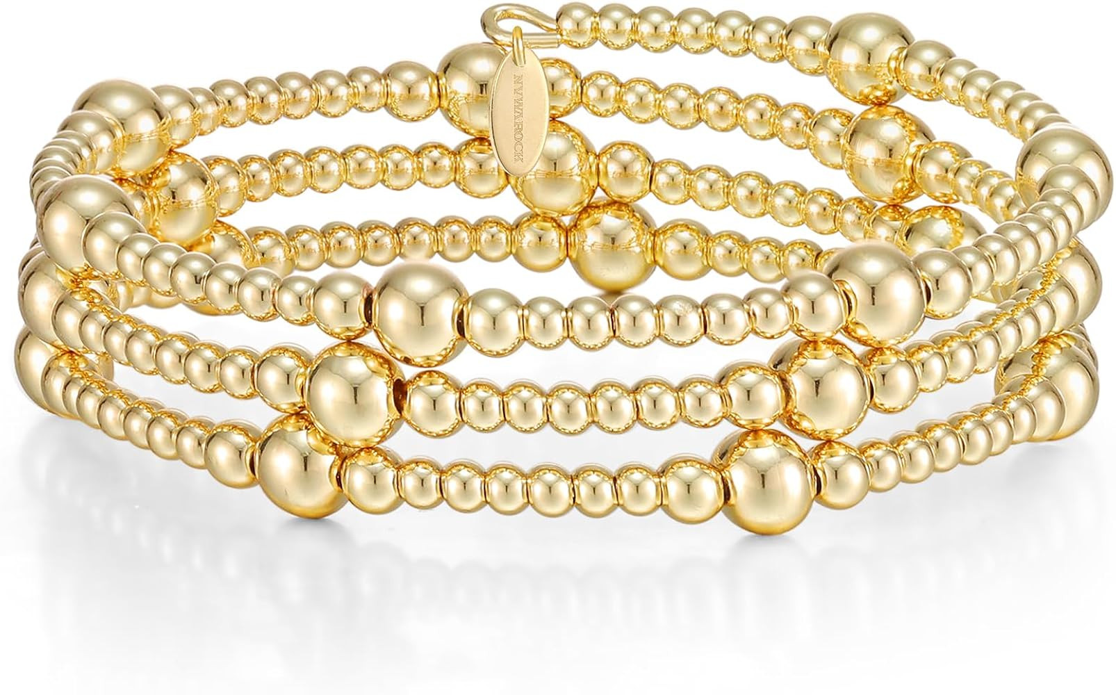 Layer Gold Bead Bracelet for Women and Girls 14K Gold Plated Stretchable beaded Bangles Adjustabl... | Amazon (US)