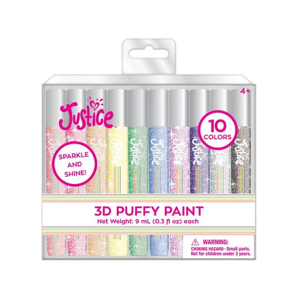 Justice 3D Colorful Glitter Puffy Paint, 10 Sparkling Colors - Walmart.com | Walmart (US)