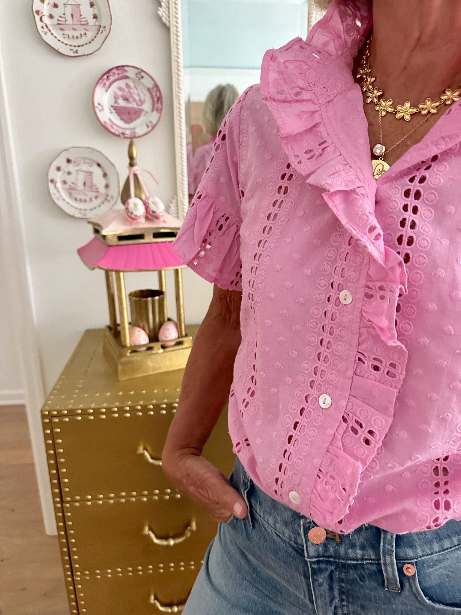 Deb’s pink eyelet top and floral necklace! 🌸 #eyelet #pinktop #florals #necklace 

#LTKover40 #LTKSeasonal #LTKGiftGuide