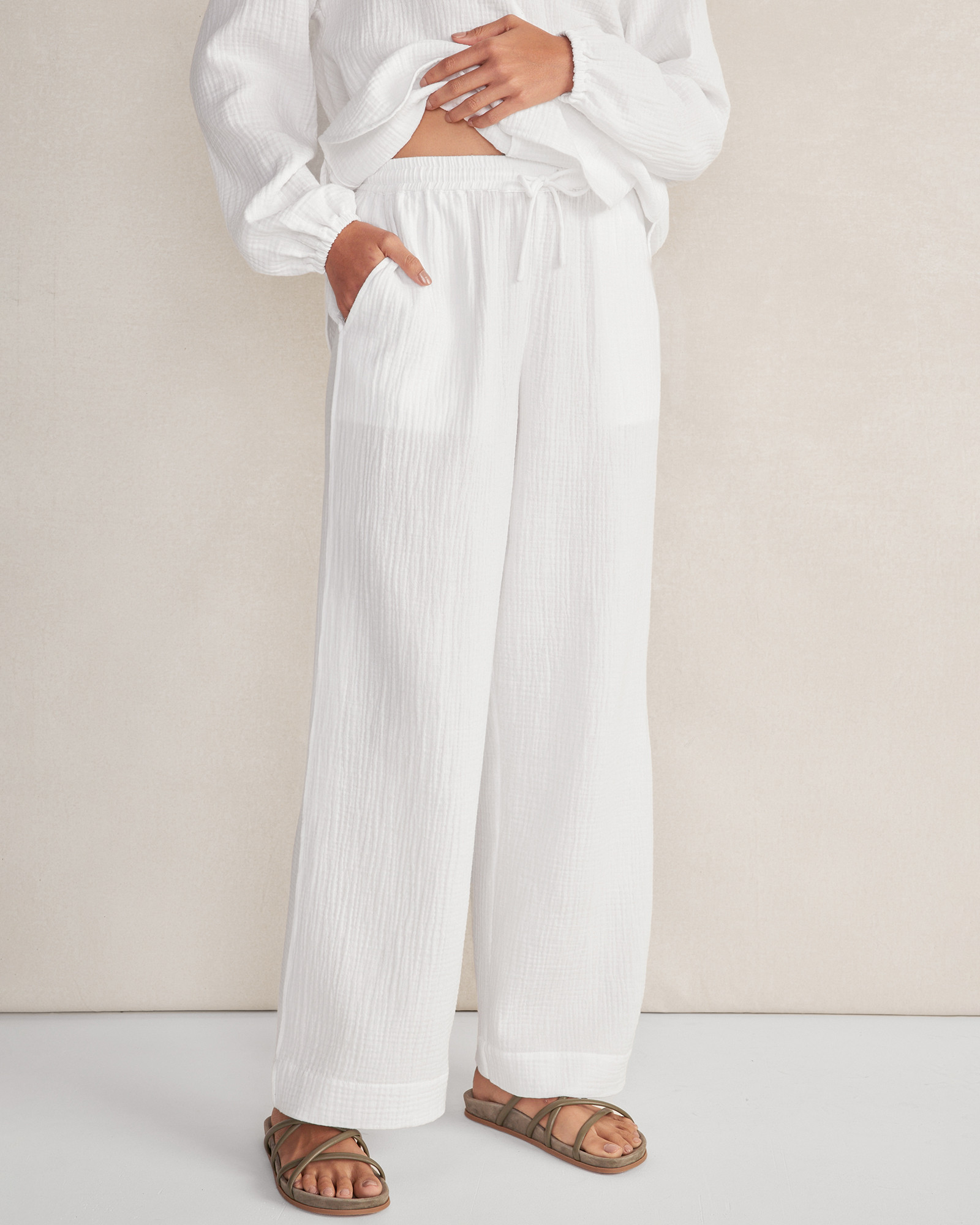 Organic Cotton Gauze Pants - White - Medium | Haven Well Within