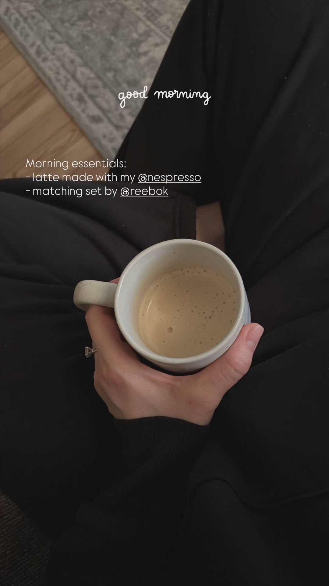 Morning essentials: homemade latte and a Reebok matching set. All of their pieces from Walmart are SO affordable! I typically stick to a size medium. They are oversized already, so your true size should still give you some room. Super comfy and cozy ☁️ 

#LTKmomlife #LTKdayinmylife #LTKmorningroutine