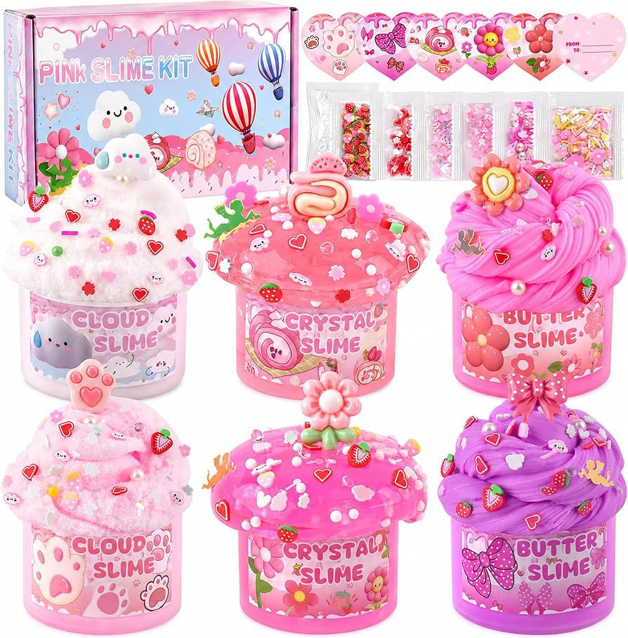 6-Pack Pink Slime Kit for Girls, Cloud Butter Squishy Birthday Gift Set | Amazon (US)