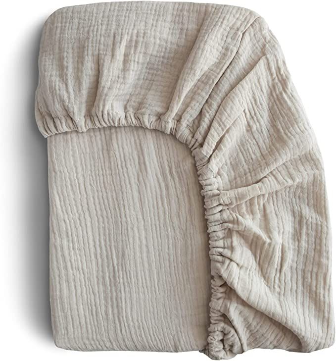 mushie Extra Soft Muslin Fitted Mini Crib Sheet | 24"x 38" (Fog) | Amazon (US)