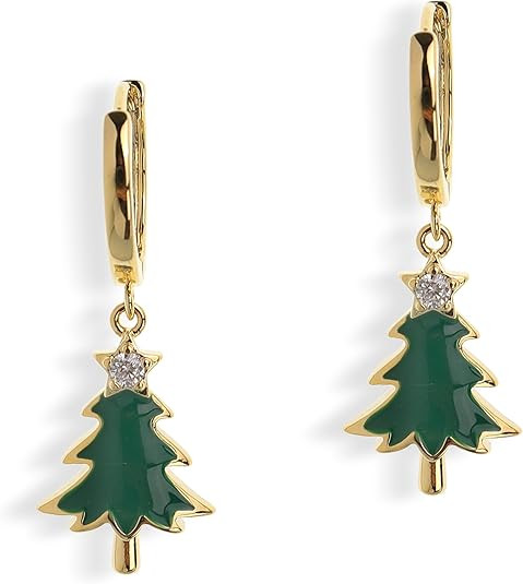 Sonateomber Christmas Tree Dangle Drop Small Gold Hoop Earrings for Women Cute Star Green Danglin... | Amazon (US)