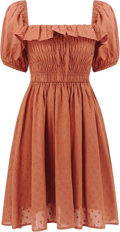 R.Vivimos Women's Summer Linen Short Sleeve Ruffled Floral Print Swing Dress | Amazon (US)