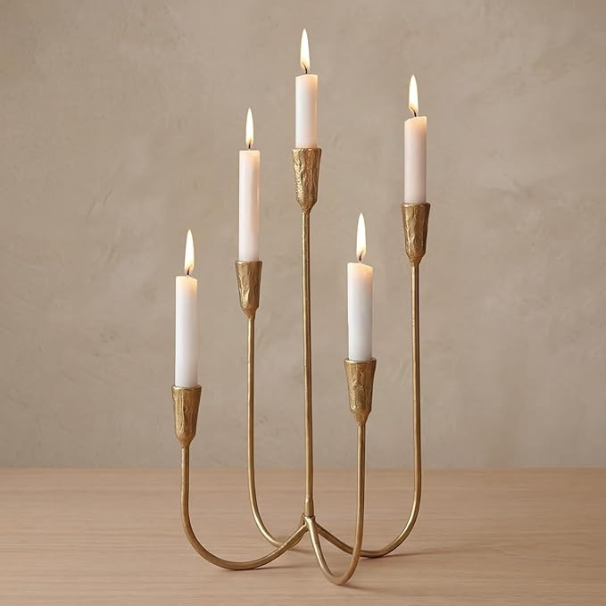 5-Arm Gold Candelabra Candle Holder Detachable Metal Taper Candleholders 15” Tall Cast Iron Can... | Amazon (US)