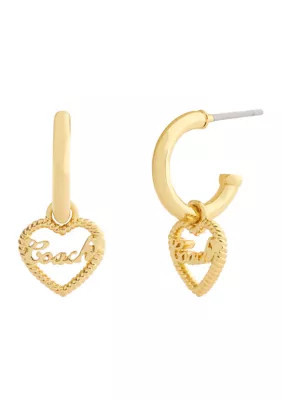 COACH Signature Heart Charm Huggie Earrings | Belk