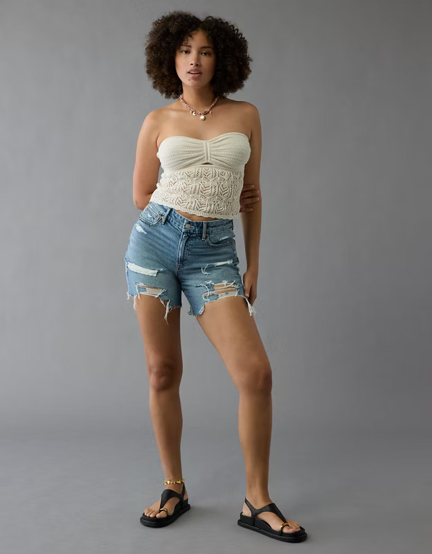 AE 6" Strigid Curvy Ripped Super High-Waisted Relaxed Denim Short | American Eagle Outfitters (US & CA)