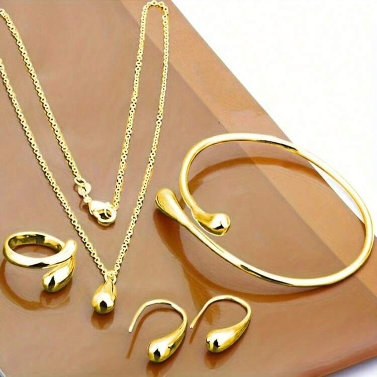 Elegant Teardrop 5pcs Alloy Jewelry Set - Necklace, Bracelet, Earrings, Ring - Versatile And Adju... | SHEIN