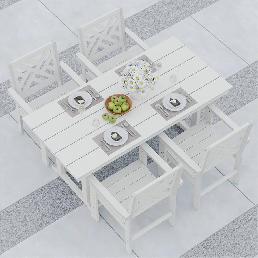 5-Piece Outdoor Dining Set, HDPE All-Weather Patio Table and Chairs Set for 4, Outdoor Patio Furn... | Amazon (US)