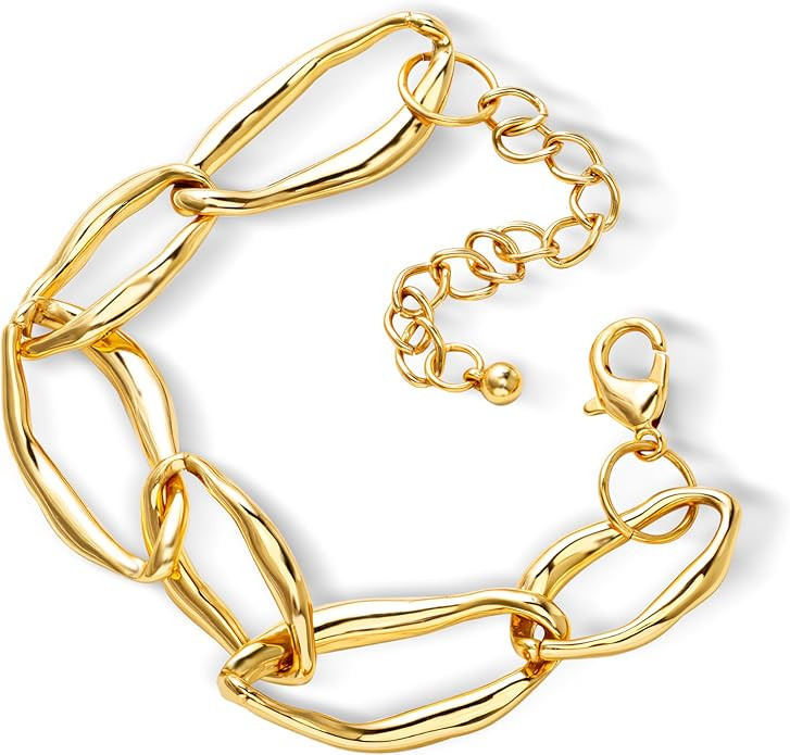 Large Chunky Gold Bracelet for Large Wrist Link for Stacking Gold Filled Chunky Chain Bracelet Fa... | Amazon (US)