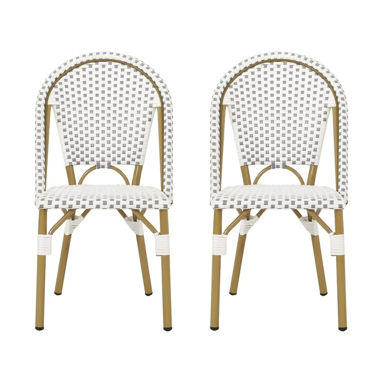 GDF Studio Brandy Outdoor French Bistro Chairs, Set of 2, Gray, White, and Bamboo Finish | Walmart (US)