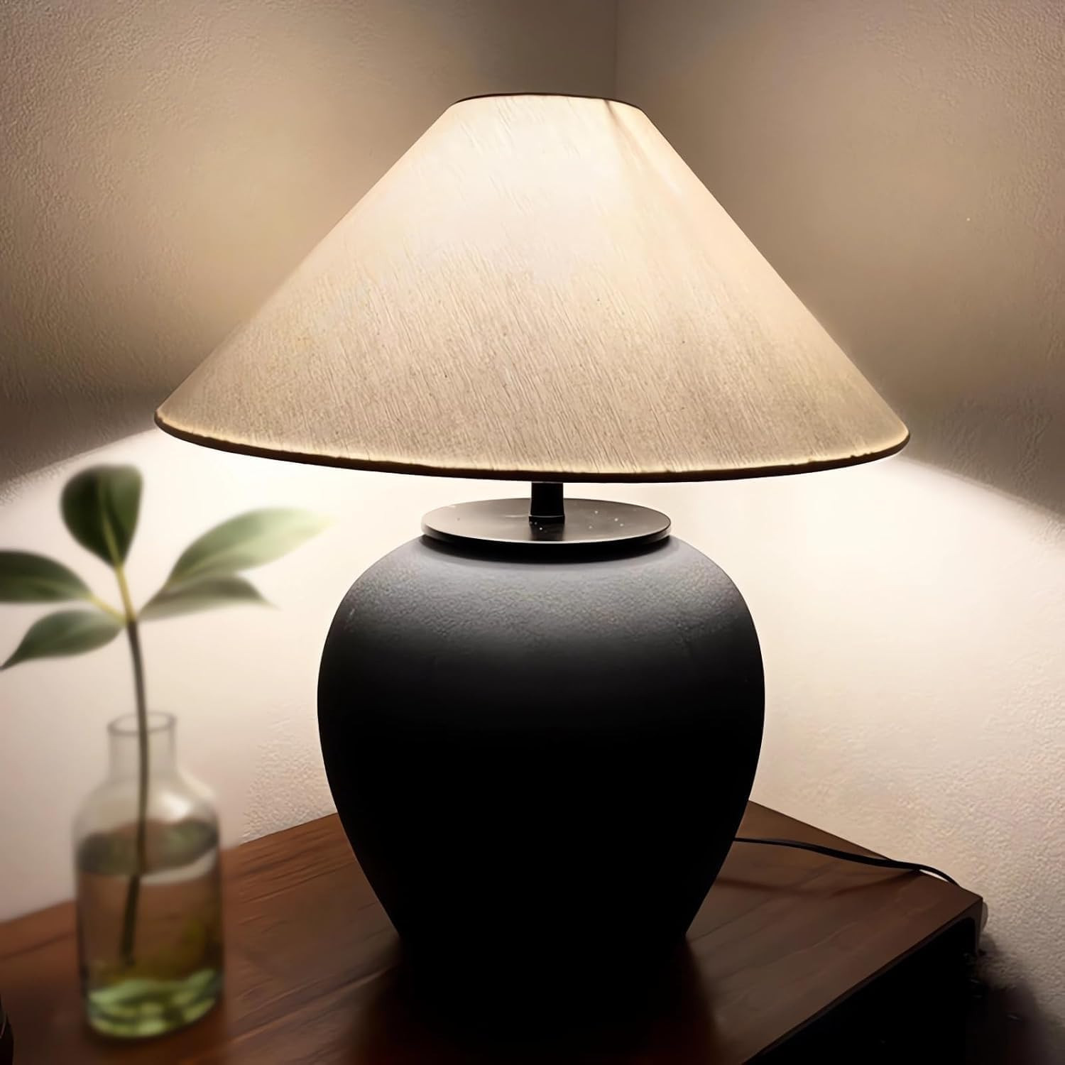 Rustic Farmhouse Table Lamps, Black 21.6” Tall Ceramic Table Lamp, Simple Textured Ceramic Lamp... | Amazon (US)