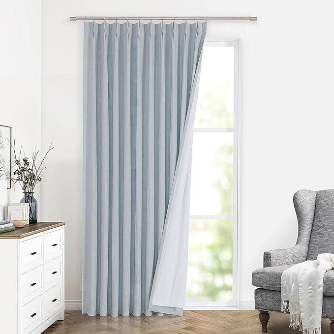 Vision Home Blue Fog Pinch Pleated Full Blackout Curtains Linen Blended Room Darkening Window Cur... | Amazon (US)