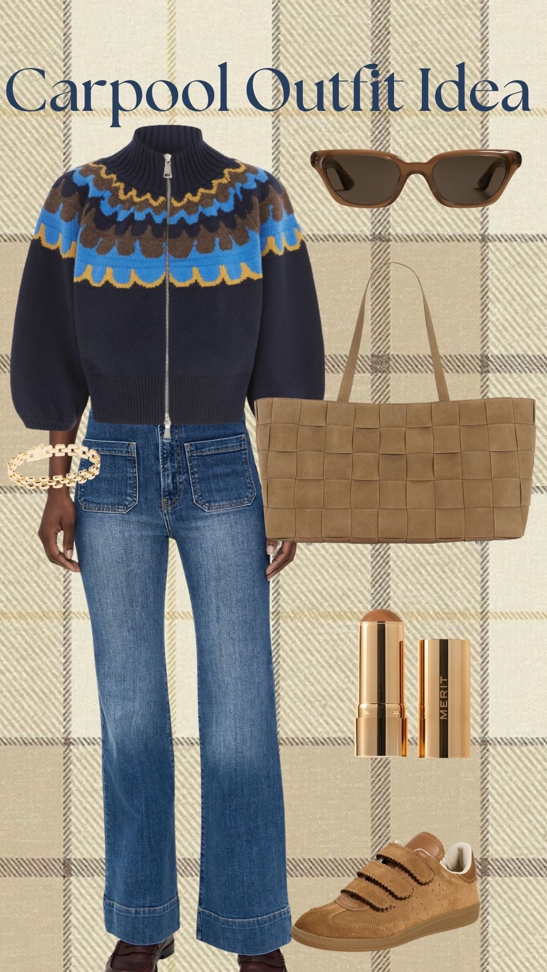 Carpool Outfit Idea!
Jeans with front pockets, watch link bracelet, KHAITE sunglasses, suede tote, zip up sweater, Merit bronzing stick, Isabel Marant Beth Sneakers

#LTKStyleTip #LTKShoeCrush #LTKSeasonal