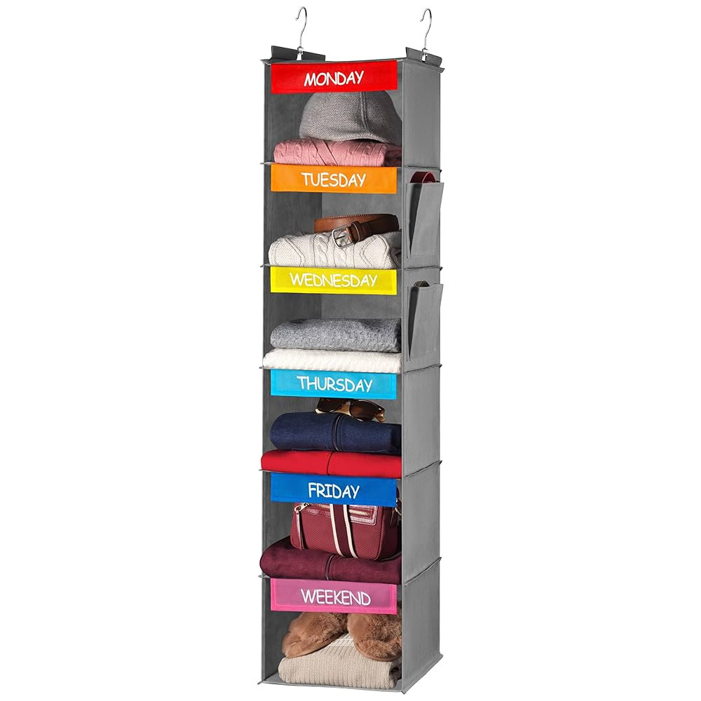 Weekly Clothes Organizer for Kids - 6-Shelf - Hanging Closet Daily Clothing Organization Labeled ... | Amazon (US)