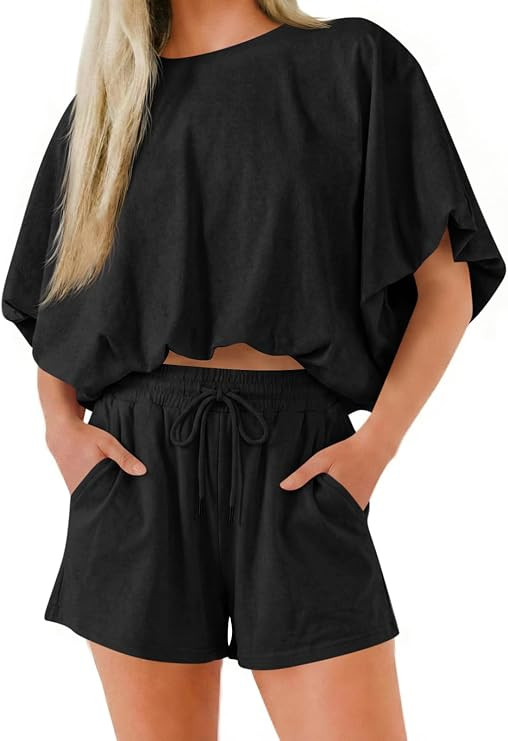 Cicy Bell Womens Summer 2 Piece Short Sets Puff Sleeve Cropped Tops and Shorts Casual Loose Outfi... | Amazon (US)